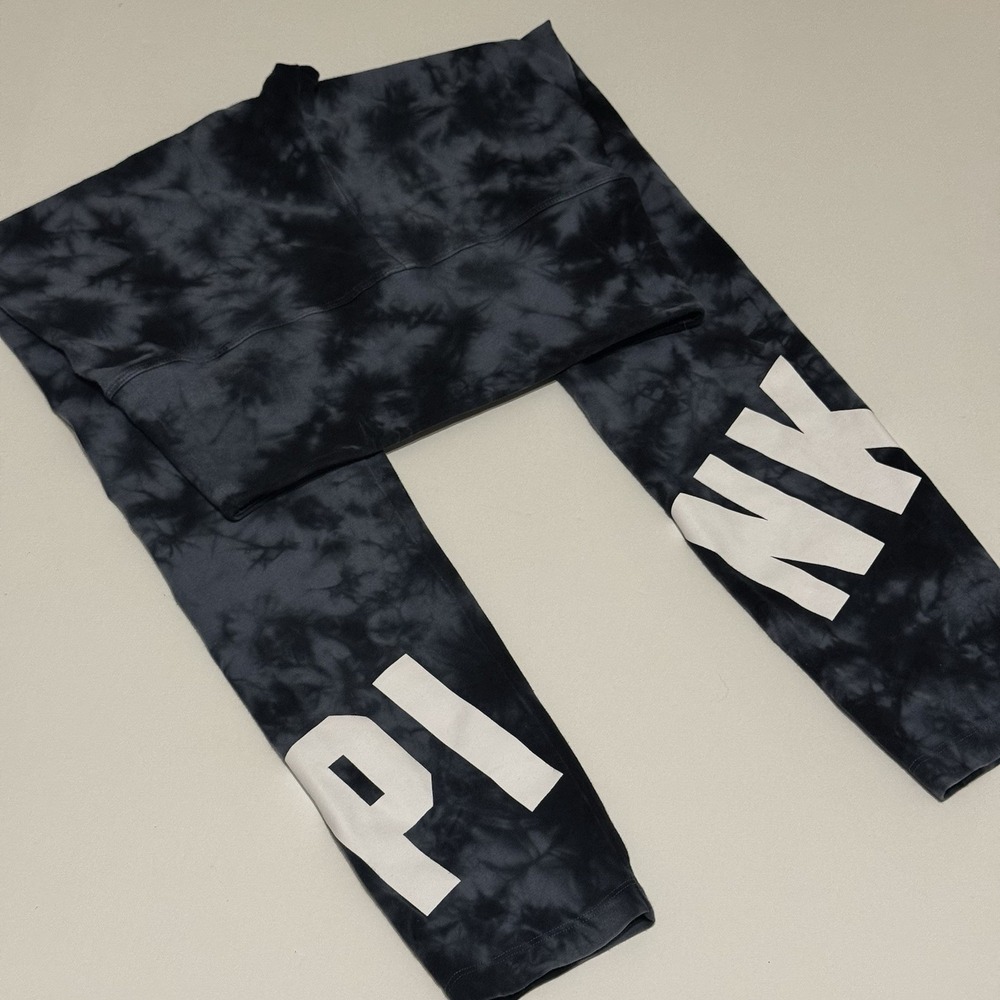 VICTORIA'S SECRET VS PINK BLUE TIE DYE YOGA LEGGINGS SZ MEDIUM
